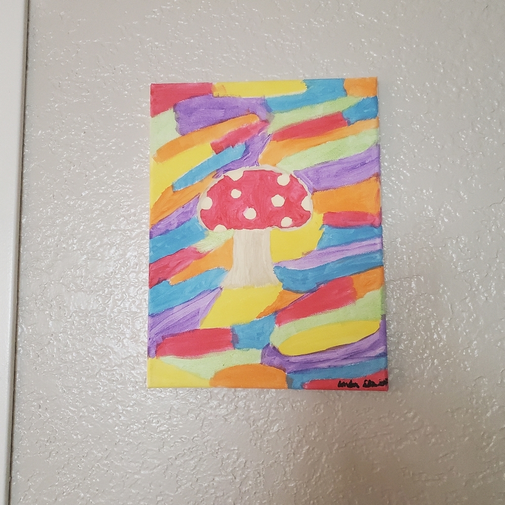 Psychedelic Mushroom Acrylic Painting Rainbow